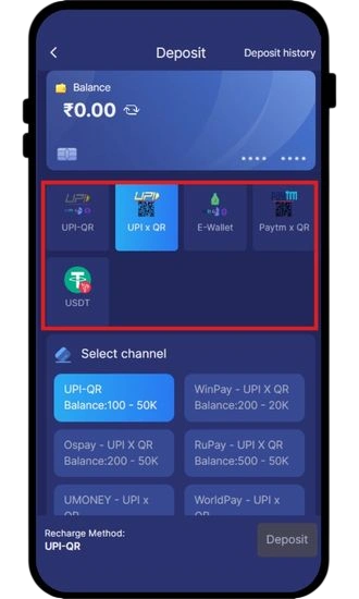 Choose the payment method you want to use to add funds